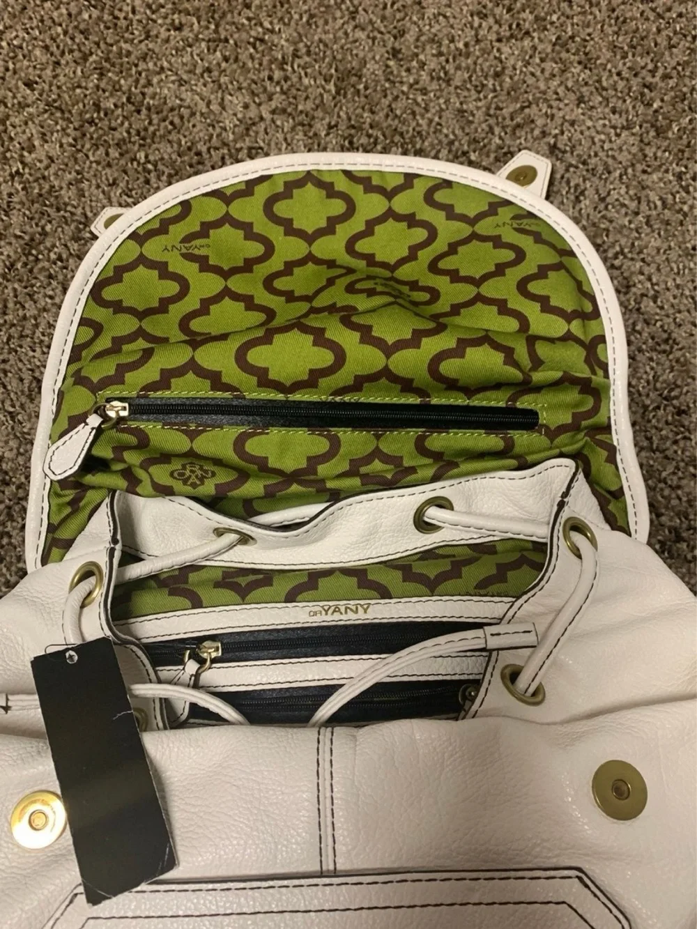 orYANY White Leather Backpack with Front Zip Pocket and Buckle Detail - Picture 6 of 9
